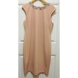 Tahari Arthur S Levine Dress Sleeveless‎ Pink Embellished Career Cocktail